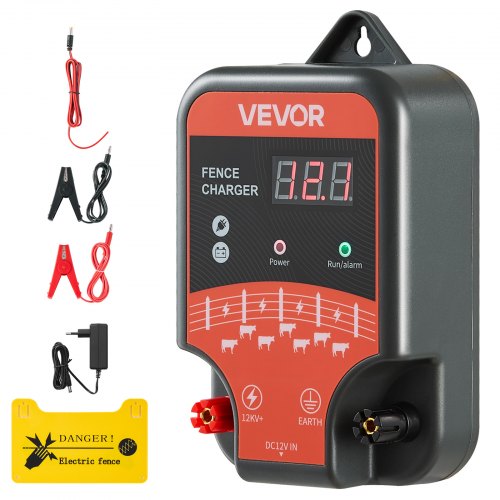 VEVOR elektrisk gjerdelader, 10kV 3J, AC DC elektrisk gjerdeaggregat med LED-indikator, 3 km rekkevidde, kraftig pluggbar gjerdelader, forhindrer inntrenging av ville dyr for husdyr og fjørfe