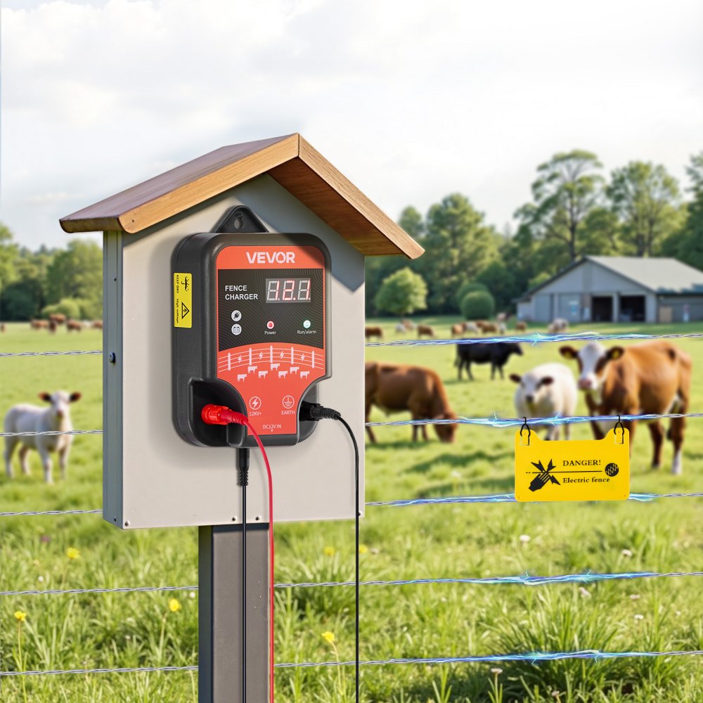 VEVOR elektrisk gjerdelader, 10kV 3J, AC DC elektrisk gjerdeaggregat med LED-indikator, 3 km rekkevidde, kraftig pluggbar gjerdelader, forhindrer inntrenging av ville dyr for husdyr og fjørfe