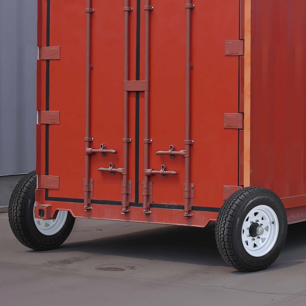 VEVOR Hjulsett for fraktcontainere med 8 hjul, tilbehør til kraftige fraktcontainere med sperrefeste – kan flyttes 6–12 m, sikker transport for dokk, lager, byggeplass, svart