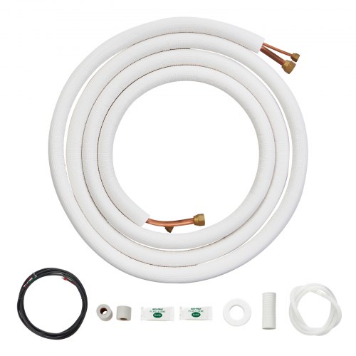 VEVOR 4876,8 mm mini-splittledningssett, 6,4 og 12,7 mm ytterdiameter kobberrør og trelags isolasjon, for klimaanlegg eller varmepumpeutstyr og HVAC med rikt tilbehør (18 fot tilkoblingskabel)