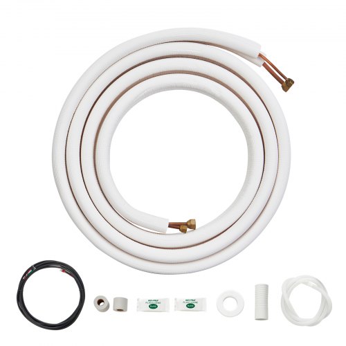 VEVOR 4876,8 mm mini-splittledningssett, kobberrør med 6,4 og 9,5 mm ytterdiameter og trelags isolasjon, for klimaanlegg eller varmepumpeutstyr og HVAC med rikt tilbehør (18 fot tilkoblingskabel)