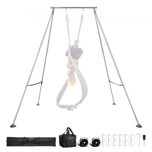 VEVOR Yogastativ, maks 140,6 kg belastning, svingstativ med trekantet struktur, Aerial Silk-stativer med høydejusterbare ben og aluminiumsramme, toppstang i rustfritt stål
