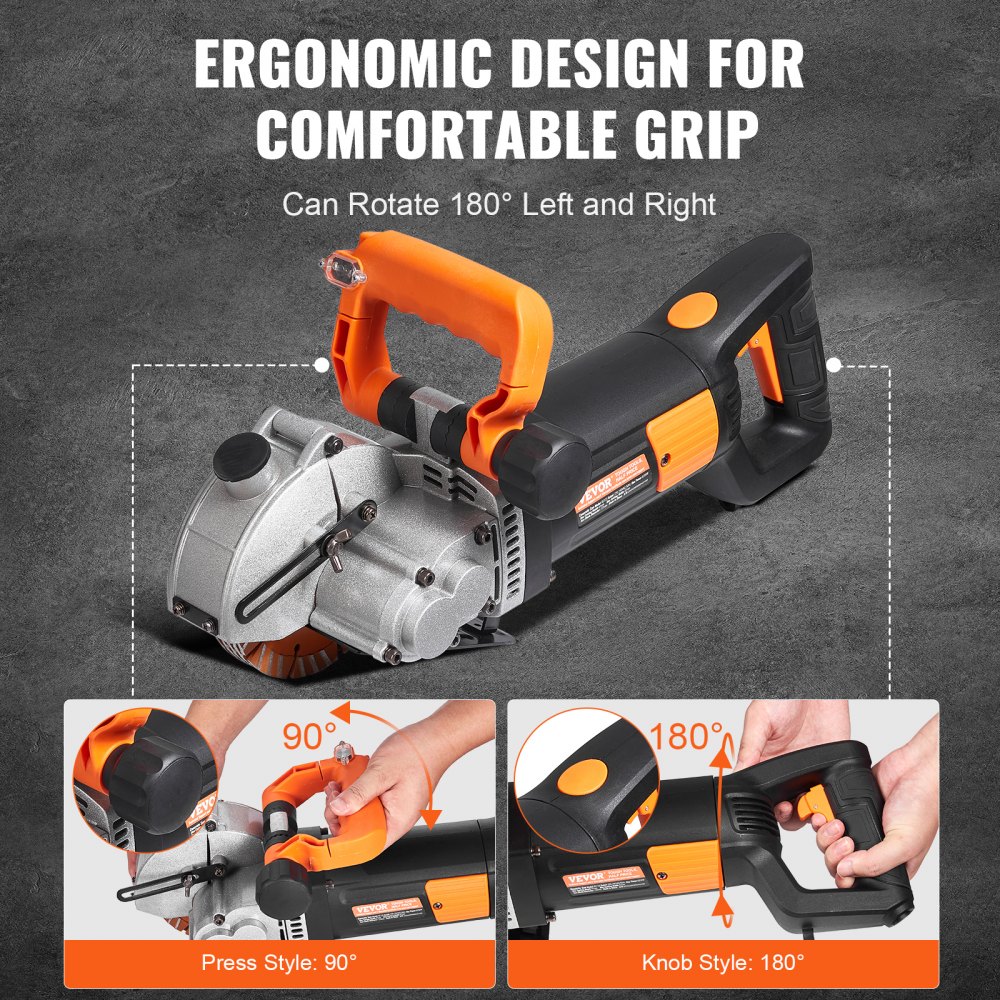 VEVOR Electric Wall Chaser, Wall Groove Cutting Machine 133mm, Groove Cutting Machine Depth 42mm, Wall Slotting Machine 2500W, Wall Cutting Cutter Machine with Water Pump