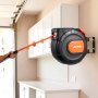 VEVOR Uttrekkbar luftslangetrommel, 15m x 9,5mm PVC-luftslange maks. 300PSI, lukket luftkompressorslangetrommel med automatisk opprulling med 1m innføring, 180° svingbar tak-/veggmontering for garasjer og verksteder