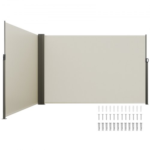 VEVOR uttrekkbar sidemarkise, 79''x 236'' utendørs personvernskjerm, 180g polyester vanntett uttrekkbar terrasseskjerm, UV 30+ romdeler vindskjerm for terrasse, bakgård, balkong, beige