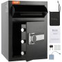 VEVOR 2,5 l pantesafe, droppsafe, elektronisk kodelås og 2 nødnøkler, 355 x 355 x 515 mm, bedriftssafe med droppsafe for kontanter, hjem, hotell, kontor osv.