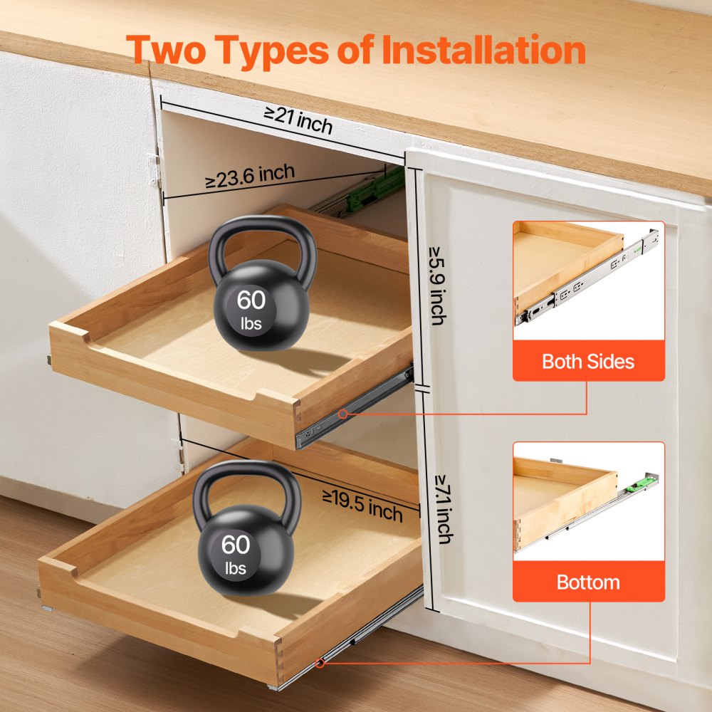 VEVOR Pull Out Cabinet Organizer, 20"W x 21"D Cabinet Drawer, Soft Close Slide out Shelf, Heavy-Duty Sliding Wood Drawer, Bottom and Side Assembly Base Cabinet Organization for Kitchen Pantry Bathroom