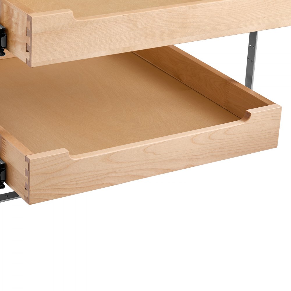 VEVOR 2-etasjes uttrekkbar skaporganisator, 20" B x 21" D skapskuff, myklukkende uttrekkbar hylle, kraftig skyveskuff i tre, justerbar underskaporganisering for kjøkken, spiskammers og bad