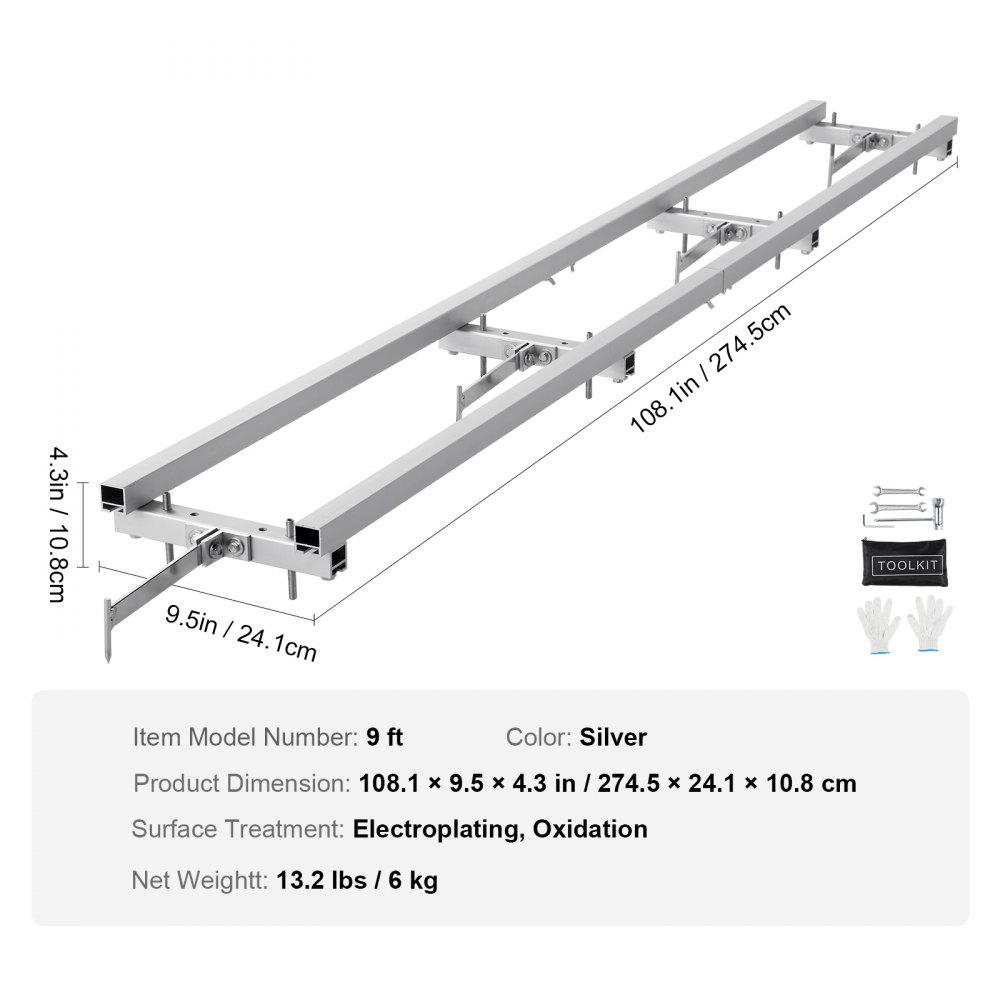 VEVOR Rail Mill Guide System 9 fot Motorsag Frese Rail Guide 4 tverrstangsett
