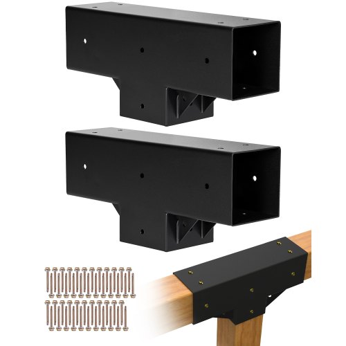 VEVOR Pergola-sett 2-pakning, T-formet 4x4 (faktisk 92 x 92 mm), 3-veis pergolabrakater DIY trebearbeiding paviljongbrakettsett med skruer for 92 x 92 mm trebjelker i faktisk størrelse for utendørs fest og bankett