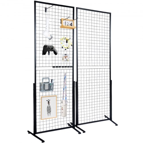 VEVOR 2' x 5,6' Grid Wall Panels Tower, 2 pakker Wire Gridwall Display racks med T-base gulvstående, doble side gitterveggpaneler for kunsthåndverksshow, detaljskjerm med ekstra klips og kroker