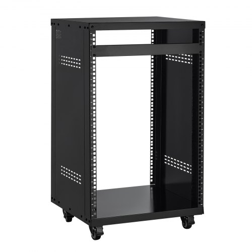 VEVOR 16U AV-rack, 90,7 kg maks lastekapasitet, hjemmestudiorack med låsbare hjul, åpent serverskap, spesiell ventilasjonsdesign, for montering av lyd-, video- og IT-utstyr