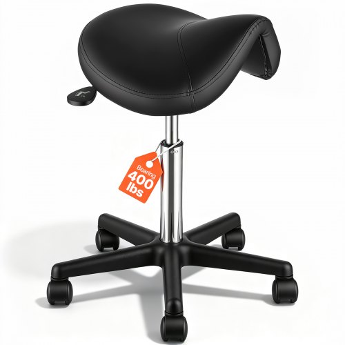 VEVOR Salkrakk med hjul, 181,4 kg vektkapasitet ergonomisk rullende salkrakk, høydejusterbar fortykket PU-skinn svingbar salkrakkstol for salong, spa, tatovering, klinikk, svart