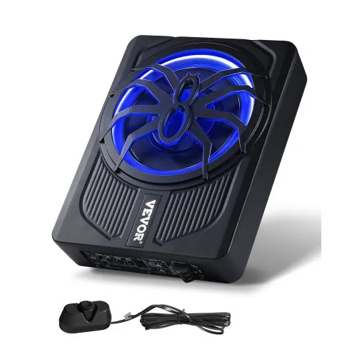 VEVOR 10" 440W subwoofer for undersetet, tynne, aktive subwoofere for bil med blått omgivelseslys, lavprofilsubwoofer under setet med innebygd forsterker, fjernkontroll for SUV-er, bil, lastebil, bobil