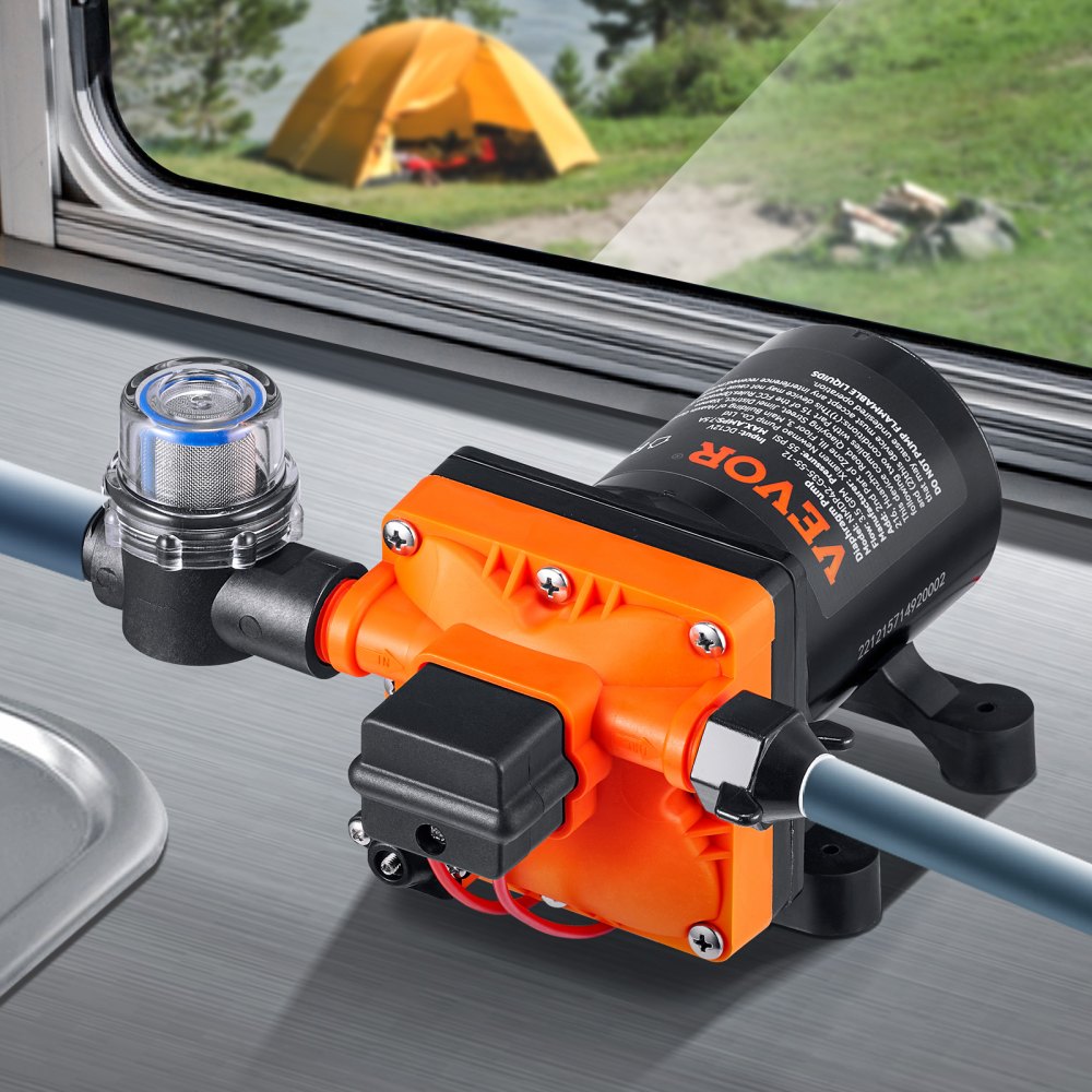 VEVOR vannmembranpumpe, 13,25 liter, 55 PSI nominelt trykk (40–80 PSI justerbar), 12,7 mm MNPT selvsugende sprøytepumpe med trykkbryter for bobil, campingvogn, båt, plen, FCC-sertifisert