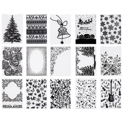 VEVOR Pregemapper, 15 stk., 105 x 148 mm, bakgrunnspregede plater for VEVOR stanse- og pregemaskin, PP-plastpreget sjablongmal for scrapbooking og kortlaging