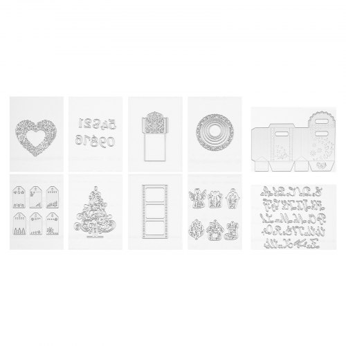 VEVOR Stanseskjær, 10 stk. metallstanser, kompatible med VEVOR stanse- og pregemaskin, bokstaver, tall, tremønstre, stanseskjær for scrapbooking, kortlaging, DIY-papirlaging
