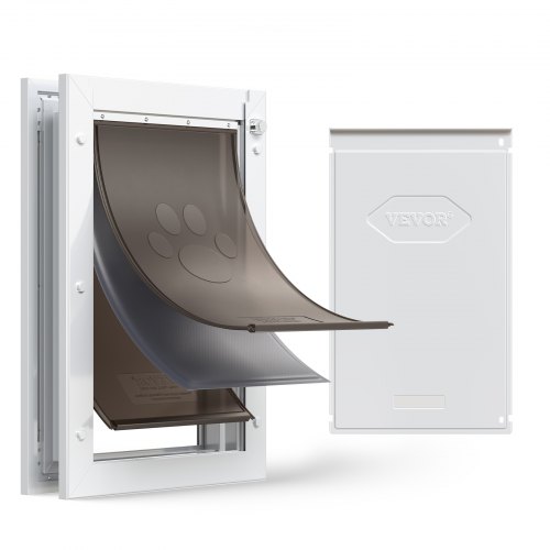 VEVOR Kjæledyrdør, stor, med tre magnetiske klaffer og metallramme, sterk og værbestandig hundedør for innvendige og utvendige dører, enkel å installere, enkel inn- og utgang for hunder, hvit