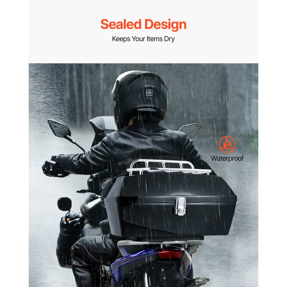 VEVOR motorsykkel toppboks, universal slitesterk PP-materiale motorsykkel bakboks med reflekterende panel, 48L vanntett avtakbar motorsykkel toppboks med flerhullsbase, passer til 99 % av motorsykkelrammer