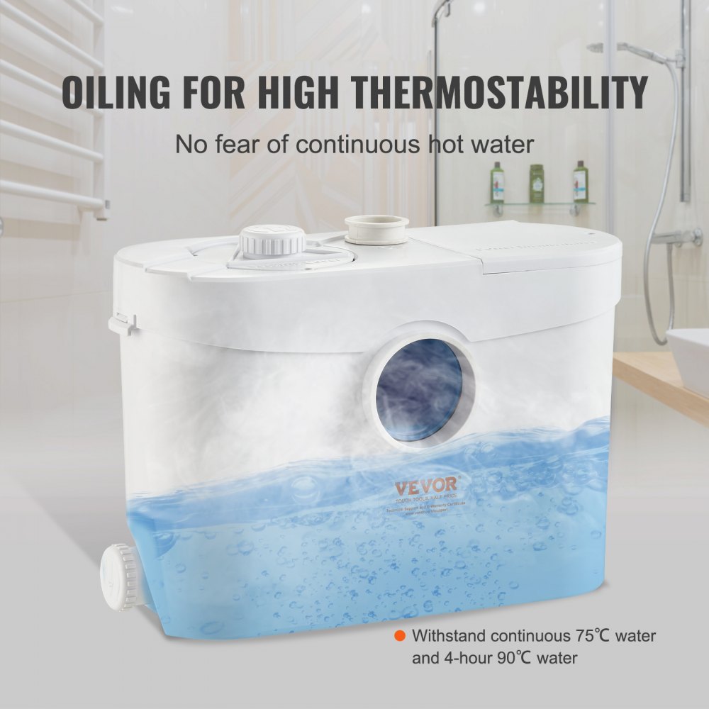 VEVOR Maceratorpumpe, 700 W, 9600 l/t strømning, 10 m trykkhøyde, macerator avløpssumppumpe med 3 vanninntak for toalett, kjeller, kjøkken, vask, dusj, badekar, avløpsvannshåndtering, oppspylingsmaskin