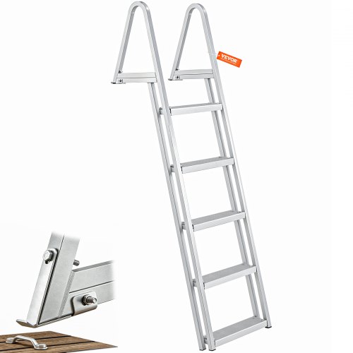 VEVOR Dokkstige med 5 avtakbare trinn, 159 kg lastekapasitet, pontongbåtstige laget av aluminiumslegering med ca. 10 cm brede trinn og sklisikre pedaler for ombordstigning på skip/innsjøer/svømmebassenger/hav