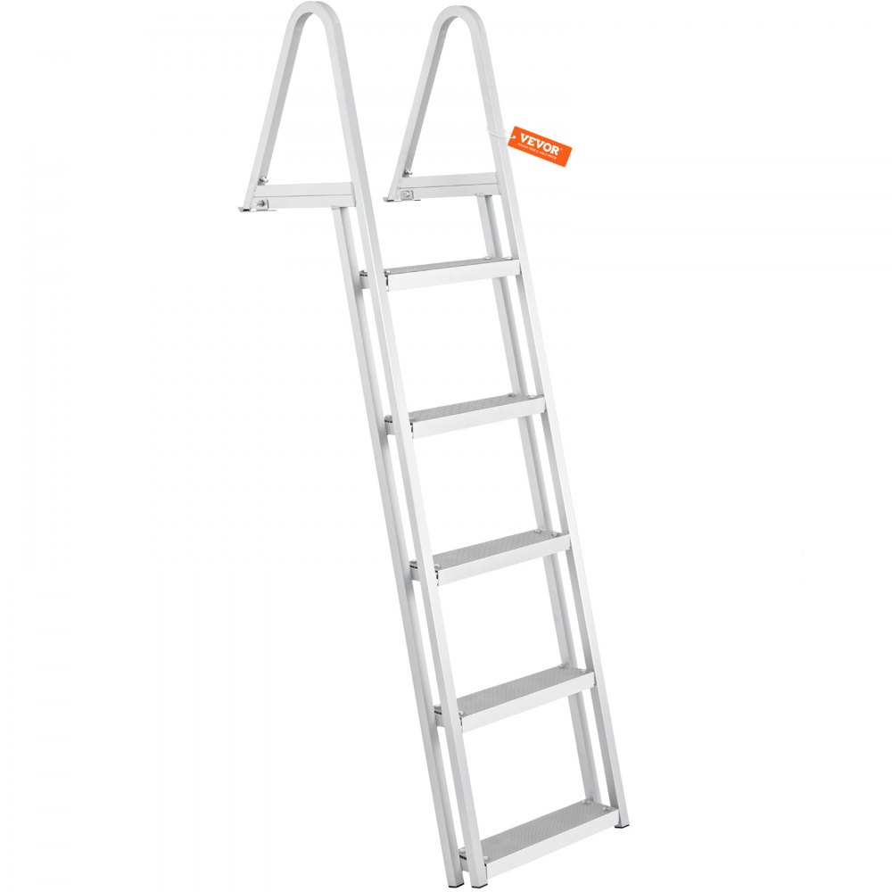 VEVOR Dokkstige med 5 avtakbare trinn, 159 kg lastekapasitet, pontongbåtstige laget av aluminiumslegering med ca. 10 cm brede trinn og sklisikre pedaler for ombordstigning på skip/innsjøer/svømmebassenger/hav