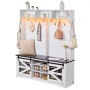 VEVOR Hall Tree, Wooden Hall Tree with Bench and Shoe Storage, White Hall Tree with Coat Rack, Adjustable Shelves and 12 Hanging Hooks, Mudroom Furniture with USB Light Strip, for Entryway & Hallway