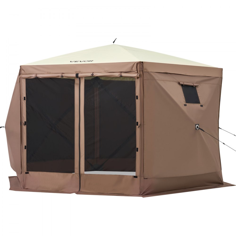VEVOR Gazebo Screen Tent, 12 x 12 ft, 6 Sided Pop-up Camping Canopy Shelter Tent with Mesh Windows, Portable Carry Bag, Ground Stakes, Large Shade Tents for Outdoor Camping, Lawn and Backyard