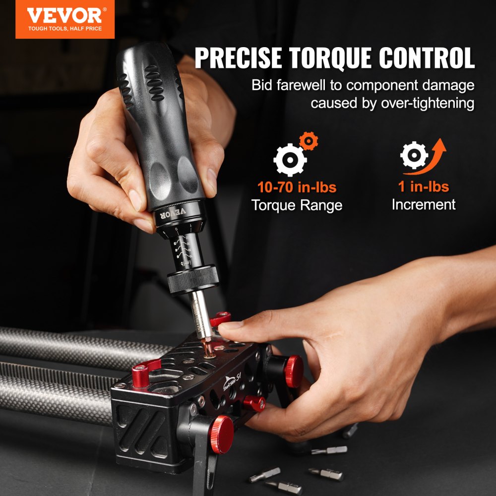 VEVOR justerbar dreiemoment skrutrekker 1/4" område 10-70 in/lb m/ 1 in-lb trinn