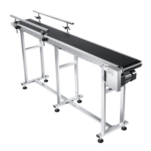 VEVOR båndtransportør, 71 x 7,8 tommer transportbord, kraftig motorisert båndtransportør i rustfritt stål for blekkskriverkodingsapplikasjoner, drevet PVC-bånd, antistatisk, justerbar hastighet (dobbelt rekkverk)
