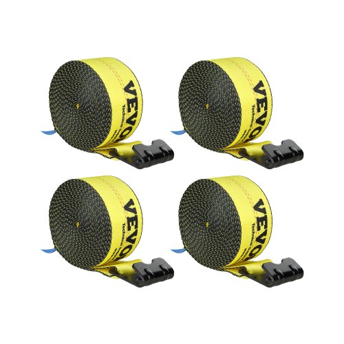 VEVOR Vinsjstropper, 10,2 cm x 9,1 m, 2722 kg lastekapasitet, 8165 kg bruddstyrke, lastebilstropper med flat krok, lasteplanfester, lastkontroll for tilhengere, gårder, redningstjenester, trebeskytter, gul (4-pakning)