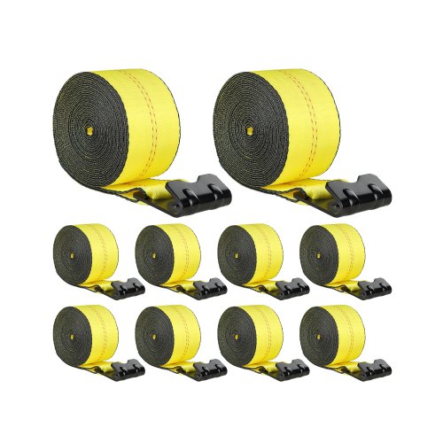 VEVOR Vinsjstropper, 10,2 cm x 12,2 m, 2722 kg lastekapasitet, 8165 kg bruddstyrke, lastebilstropper med flat krok, lasteplanfester, lastkontroll for tilhengere, gårder, redningstjenester, trebeskytter, gul (10-pakning)