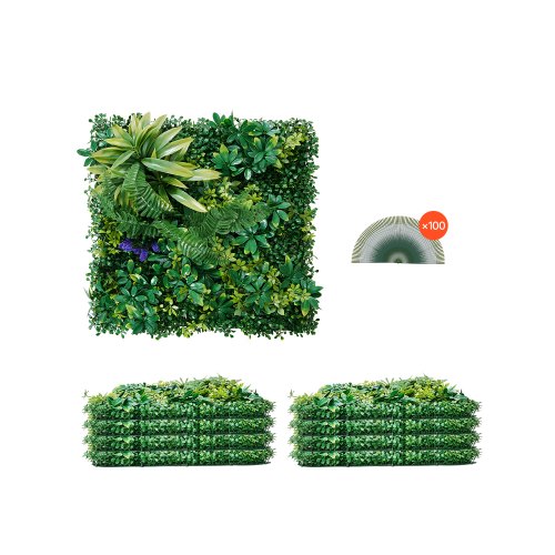 VEVOR kunstgressveggpaneler, 8 stk. 20 x 20 tommer, 3D-kombinasjonsgrønt buksbompanel for innendørs utendørs grønn dekor og eføygjerde, personvern bakgrunn vegghekkskjerm for hage