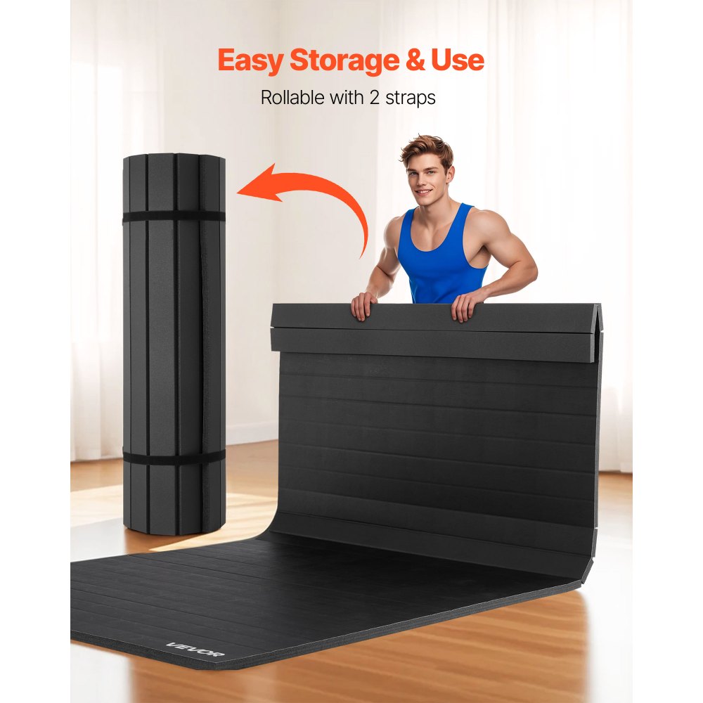 VEVOR 3x1,5m brytematte, tykk kampsportmatte for hjemmegym, vanntett PVC-opprullbar treningsmatte for gymnastikk, tatami, jiu jitsu, bjj, mma, judo, boksing, svart