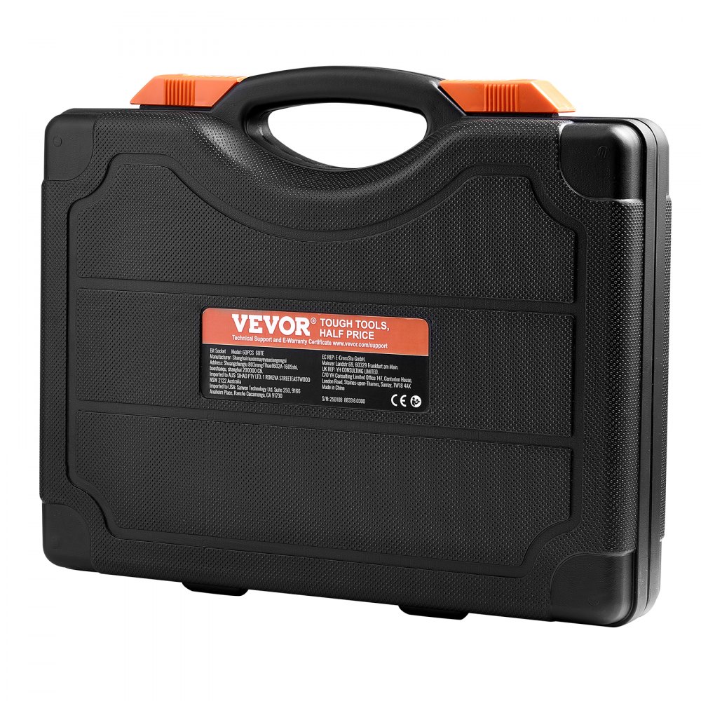 VEVOR Torx-bits- og utvendig Torx-pipenøkkelsett, 60-delers T6-T70, TT6-TT70, TP8-TP60, E4-E24, S2-legert stål og Cr-V-stål, 1/4 tomme, 3/8 tomme og 1/2 tomme fester, med forbedret oppbevaringsetui, håndbruk
