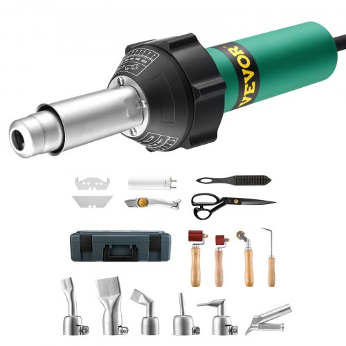 VEVOR varmluftssveiser for plast, 1600 W varmluftsbrennerpistol, 122–1112 ℉ PVC TPO vinyl varmepistol sveisebrenner, sveisesett for plasttak med 17 tilbehør – verktøykasse, dyse, rulle, blader for PP/PE/PVC