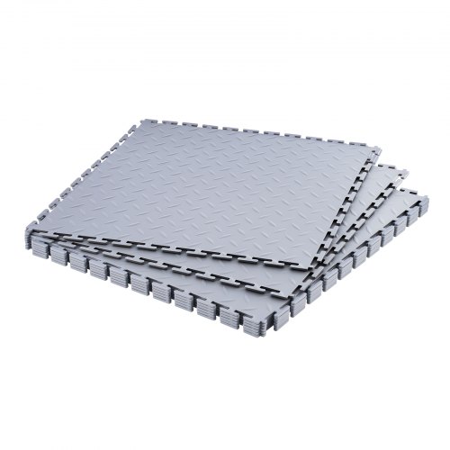 VEVOR Garasjegulvfliser Sammenlåsende, 8-pakning 513 x 513 x 5 mm Sammenlåsende modulære garasjegulvfliser, diamantplate sklisikre PVC-matter for verksted, lager, verktøyrom, sølv