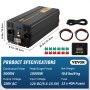 VEVOR ren sinusbølgeinverter, 5000 watt, strømomformer, DC 12V til AC 230V bilomformer med LCD-skjerm USB-port og fjernkontroll, strømomformer for bil, bobil, lastebil, solcelleanlegg, reise, camping