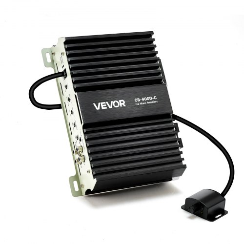 VEVOR monoblokk bilforsterker, 400W RMS MAX, 1/2/4 ohm stabil, 1-kanals klasse D bilstereoforsterker med fjernkontroll for subwoofernivå, lavpassfilter, bassforsterkning og faseforskyvning, volumkontroller