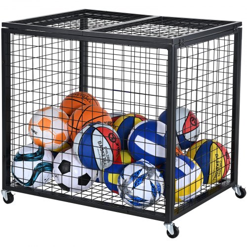 VEVOR ballvogn rullende vogn 850 x 675 x 825 mm sportsballer, låsbart basketballbur ballbur, innendørs og utendørs sportsutstyr, rullende ståloppbevaringsvogn for garasjer