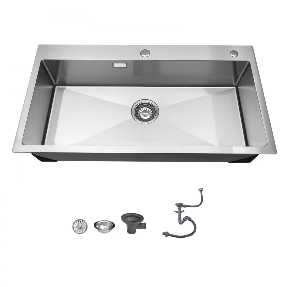 VEVOR 85cm Kitchen Top Mount Single Bowl Sinks, Stainless Steel Drop-In Farmhouse Basin with Accessories, Household Dishwasher Sinks for RV, Prep Kitchen, Laundry Room, Bar