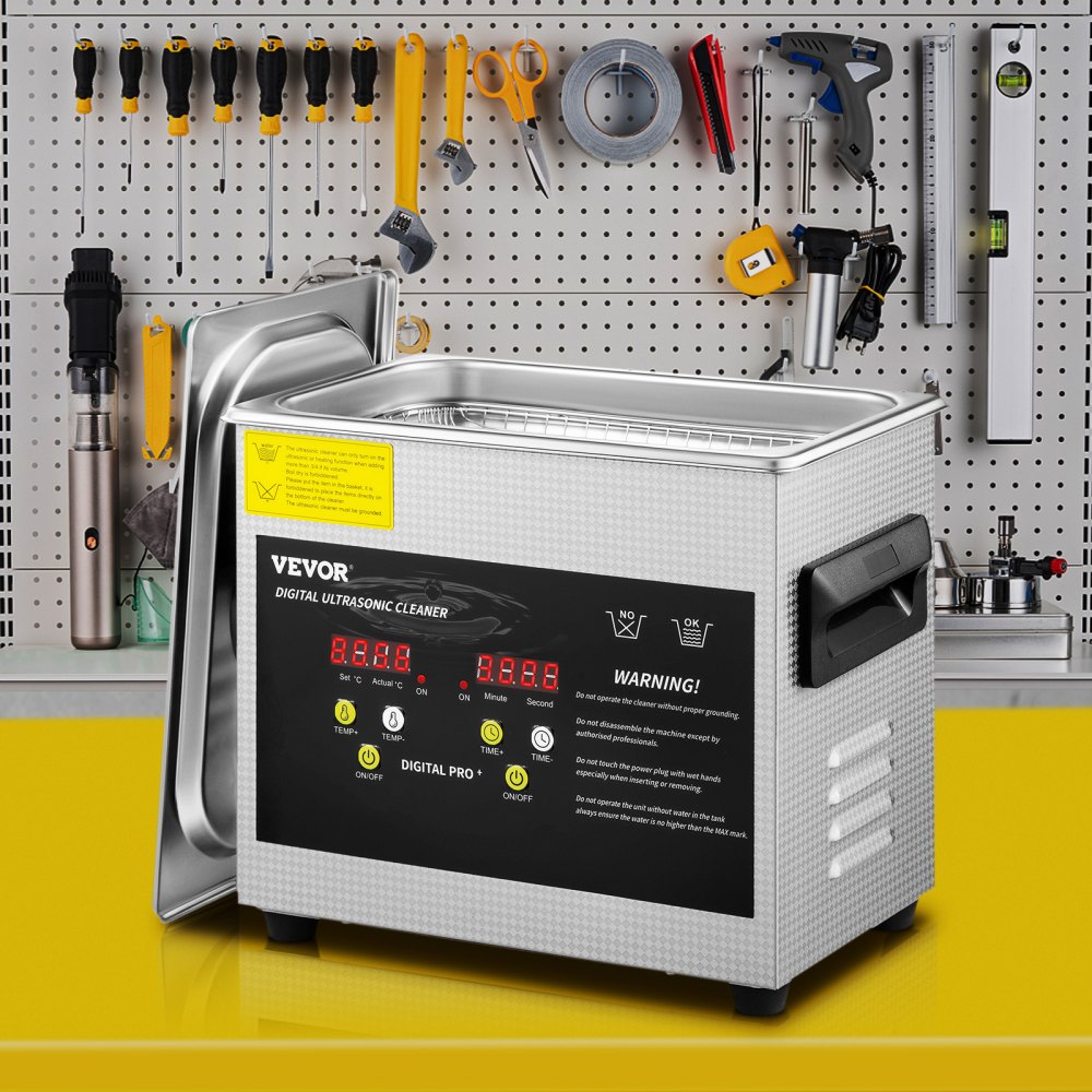 VEVOR 3L oppgradert ultralydrenser (200W varmeapparat, 120W ultralyd) profesjonell digital ultralydrenser for laboratorier med varmetimer for rengjøring av smykker, briller og deler
