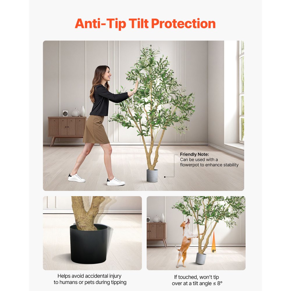VEVOR 180 cm kunstig oliventre med svart potte, høyt kunstig tre med naturlig trestamme og realistiske grønne blader og frukter, innendørs kunstig plante for hjem, kontor, stue, hjørnedekor