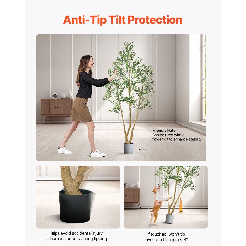 VEVOR 210 cm kunstig oliventre med svart potte, høyt kunstig tre med naturlig trestamme og realistiske grønne blader og frukter, innendørs kunstig plante for hjem, kontor, stue, hjørnedekor