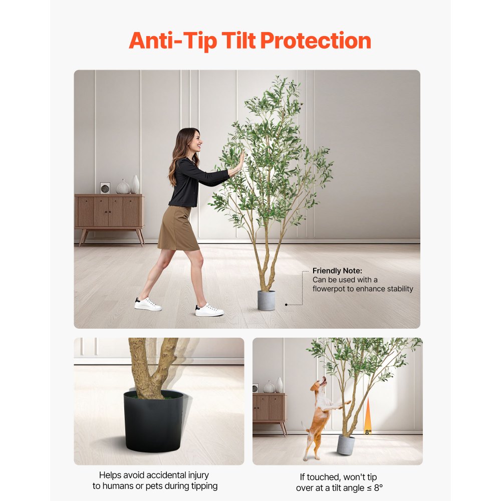 VEVOR 240 cm kunstig oliventre med svart potte, høyt kunstig tre med naturlig trestamme og realistiske grønne blader og frukter, innendørs kunstig plante for hjem, kontor, stue, hjørnedekor