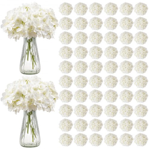 VEVOR kunstige blomster, 205 stk. ekte hvit silkehortensia i bulk, hvit imitert utdrikningslag med stilker for gjør-det-selv bryllupsbuketter, borddekorasjoner til hjemmet, festborddekorasjoner