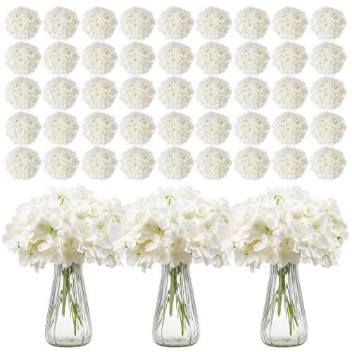 VEVOR kunstige blomster, 305 stk. ekte hvit silkehortensia i bulk, hvit imitert utdrikningslag med stilker for gjør-det-selv bryllupsbuketter, borddekorasjoner til hjemmet, festborddekorasjoner