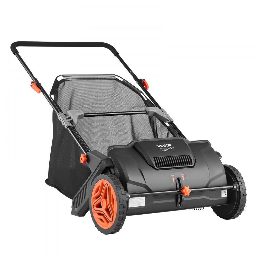 VEVOR Push Lawn Sweeper, 21inch Leaf & Grass Collector, Strong Plastic Wheels & Heavy Duty Thickened Steel Durable to Use with Large Capacity 3.5 cu. ft. Mesh Collection Hopper Bag, 2 Spinning Brushes