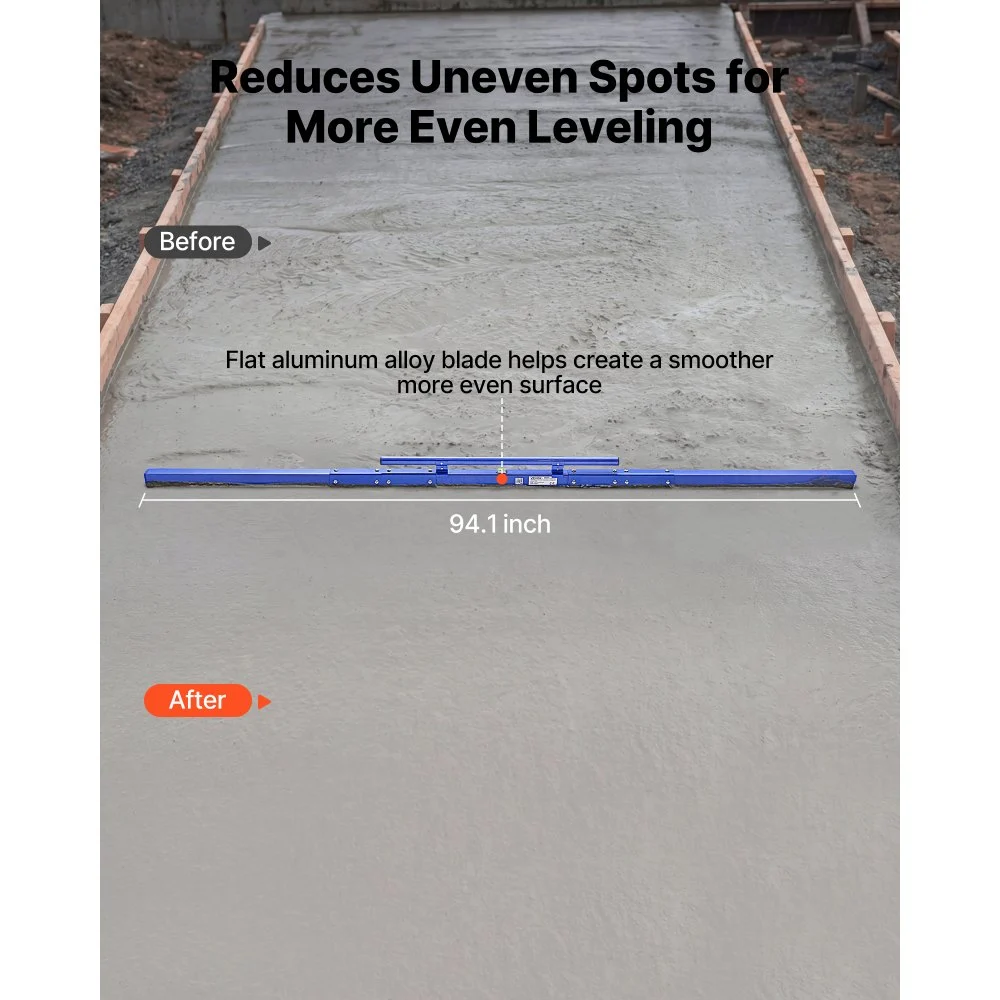 VEVOR Concrete Screed 2430 mm Manual Screed Board Aluminum Alloy Blue, Built-in Bubble Level, Powder-coated Finish, Lightweight Paver Leveling Tool for Patio, Sidewalk, Garage Floor Finishing