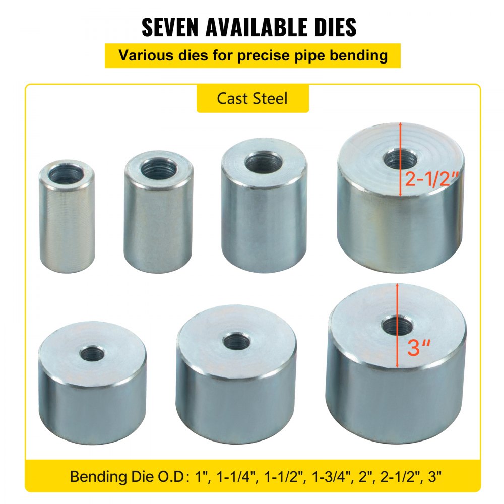 VEVOR YP-9 manuell bøyer, 1” - 2“ kapasitet solid rund firkantet metallbøyer med 7 bøyematrisser, metallstangbøyer bøyeverktøy for bilreparasjon på byggeplasser